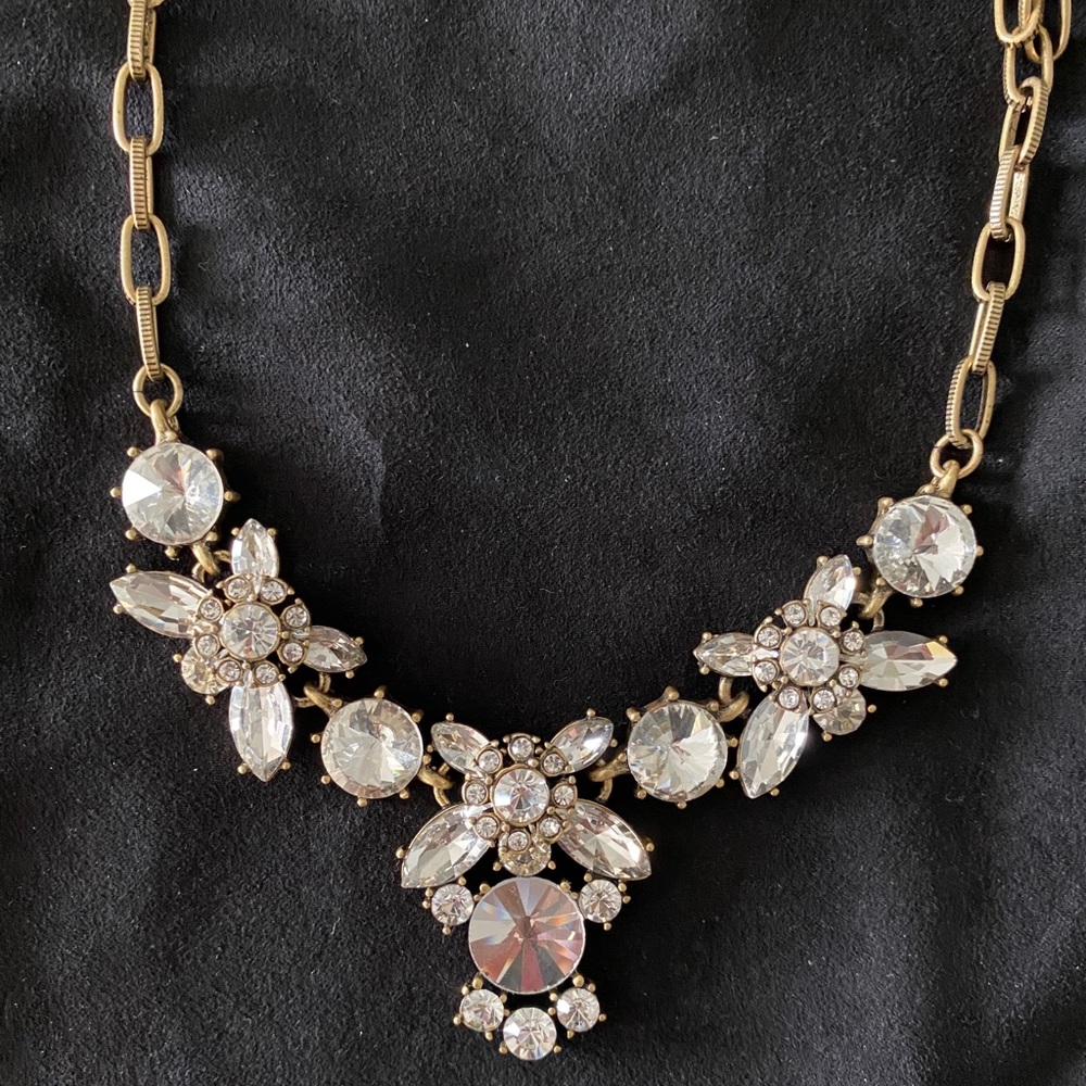 J Crew Gold Brass Chain Crystal Necklace